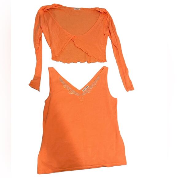 Vintage Elliott Lauren Orange Tank Top with Cropped Cardigan Set Size M - Picture 1 of 5